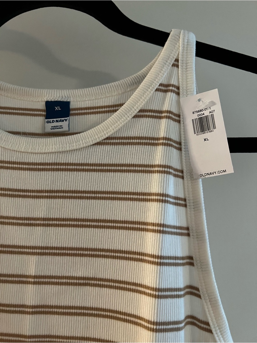 Old Navy White & Light Brown Striped Ribbed Tank Top - XL New with tags
